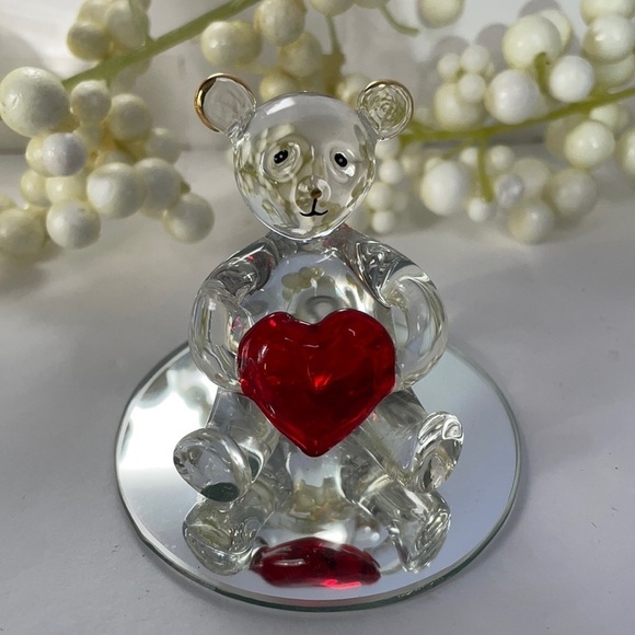Glass Collection Bear Red Heart 22 K Gold Accents Valentine’s Day - Picture 3 of 9